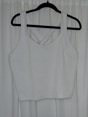 Athleta White Ribbed Crossback Crop Tank